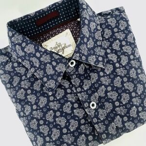 Age of Wisdom Long Sleeve Shirt‎ Men's L Blue Paisley Print Boho Vintage Style